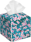BLYKVGHQ Pink Cherry Blossom Branches Tissue Box Cover Square, Tissue Box Holder with Bottom Belt Leather Facial Paper Organizer Dispenser for Bathroom Bedroom Dresser Night Stand Tabletop