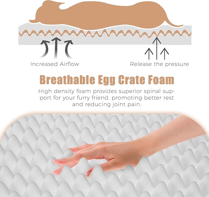 OUPEIWAWA Orthopedic Outdoor Waterproof Dog Beds for Large Dogs, Washable Pet Bed with Egg Crate Foam Pet Bed Mat for Crate and Removable Oxford Fabric Cover,41"x 29",Beige