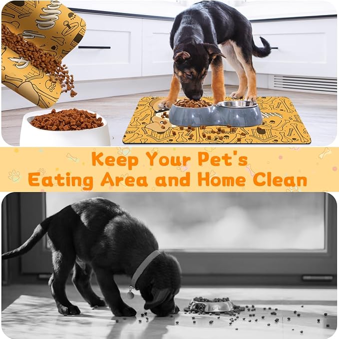 Pet Feeding Mat - Absorbent Dog Food Mat for Floors Waterproof，Dog Cat Placemat Mat for Food and Water Bowls - No Stains No Sliding Quick Dry Water Eating Dish Mat