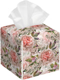 POIUBLE Leather Tissue Box Holder Watercolor Peony Flowers Tissue Box Cover Square Waterproof Tissue Holder Organizer Modern Napkin Holder for Bedroom Dresser Night Stand Office Desk