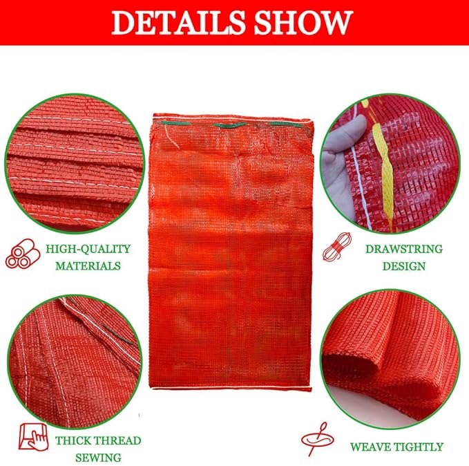 40Pcs Extra Large Mesh Produce Bags, Mesh Onion Bags 35.3" x 23.5" Reusable Drawstring Fresh Produce Storage Bags for Citrus Potato Onion Vegetable Storage Bags Sacks Holds up to 60 lbs (Orange, 10)