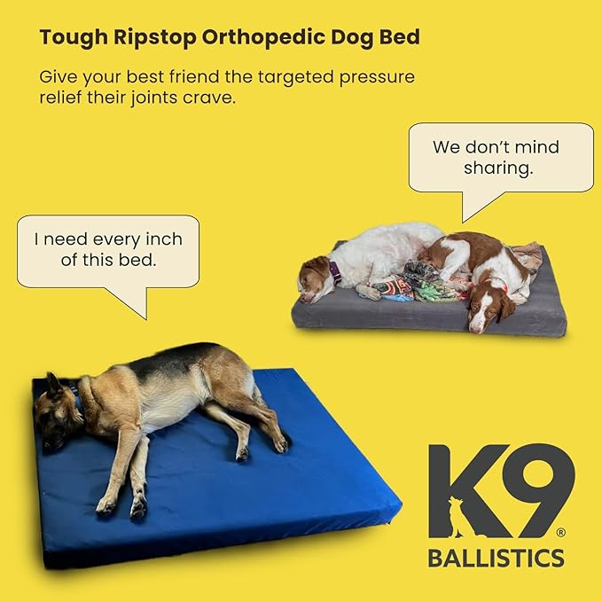 K9 Ballistics Tough Ripstop Orthopedic Rectangle Dog Bed Removable Washable Cover, Solid Orthopedic Foam for Size XL X-Large Dogs 54"x38", Blue Quartz