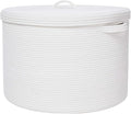 20" x 20" x 15" Extra Large Storage Basket with Lid, Cotton Rope Storage Baskets, Laundry Hamper, Cloth Bin, for Clothes Towels Blankets Pillows Storage in Living Room, Full White Basket with Cover