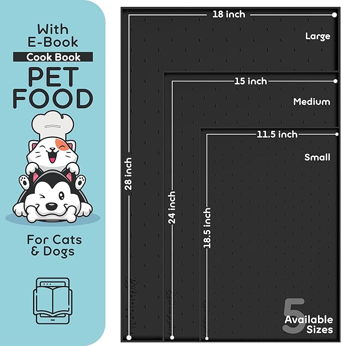 PetHappily Dog Food Mat - 24x15” Large Silicone Pet Food Mat, Raised Edges for Food and Water Prevent Spill, Waterproof Cat Food Mat Protect Floors,Easy Clean Dog Bowl Mats for Food and Water