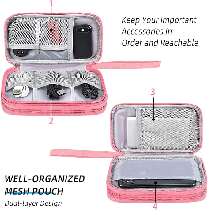CAAORDKSO Travel Electronics Organizer, Waterproof Cable Organizer Bag, Accessories Storage Case Pouch for Cable, Cord, Charger, Phone, Power Bank, Earphone (Dark Pink, Medium)