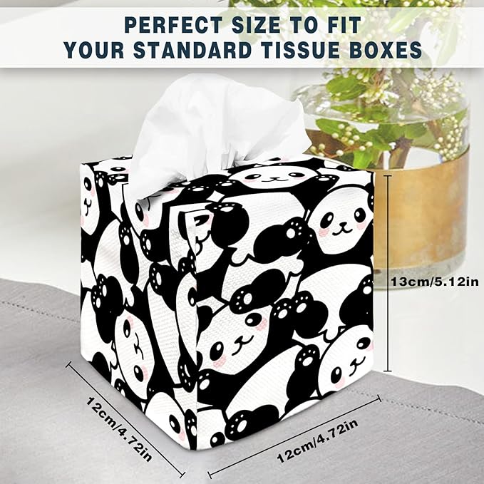 Tissue Box Cover Square Decorative Tissue Box Holder Cute Funny Cube Tissue Case Cover-Panda Tissue Box Cover