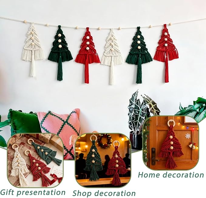 Macrame Kit for Beginners with Step by Step Video Tutorials DIY Christmas Tree Wall Hanging Craft Kit for Adults Kids Family Festive Holiday Activity Creative Boho Home Decor Unique Gift Idea (A)