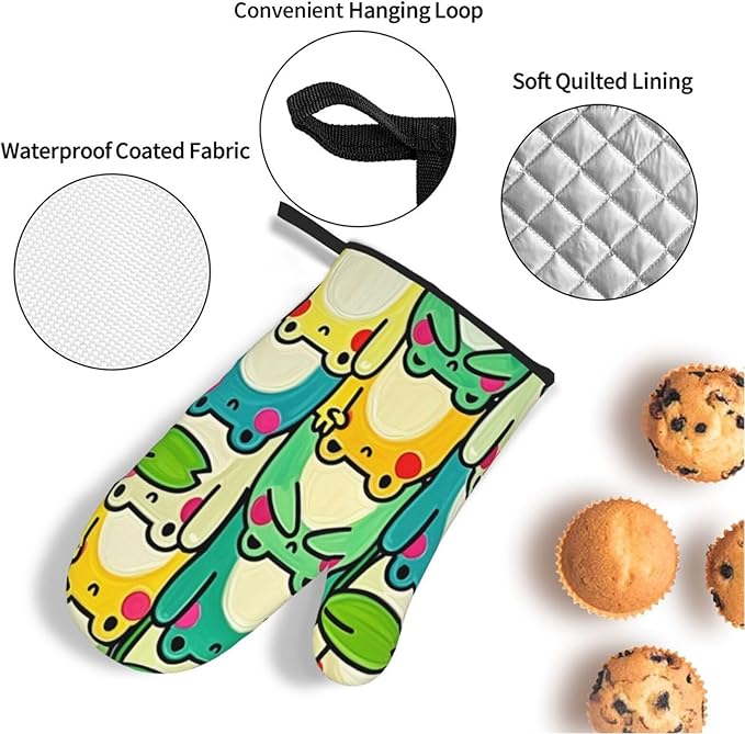 4 Pieces Flowers Oven Mitts and Pot Holder Set Floral Oven Gloves and Hot Pads Pot Holders for Farmhouse Kitchen Accessories and Decoration (Frog)