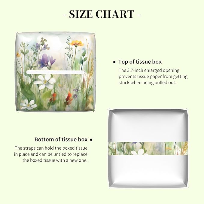 Watercolor Summer Flower Tissue Box Cover,Colorful Wildflower Floral Waterproof Leather Square Tissue Box Cover Case Facial Paper Organizer Dispenser Box Holder for Home Office Bathroom Vanity