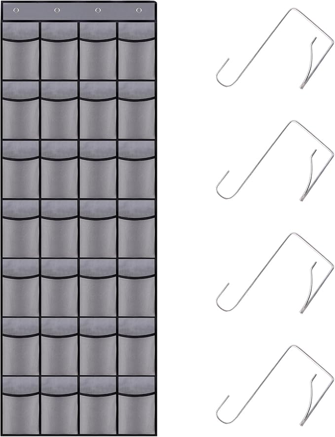 Teikou 28 Mesh Pockets Hanging Shoe Organizer, Over the Door Shoe Organizer，Closet Storage Holder for Back of Door Storage Holder for Back of Door(Grey)