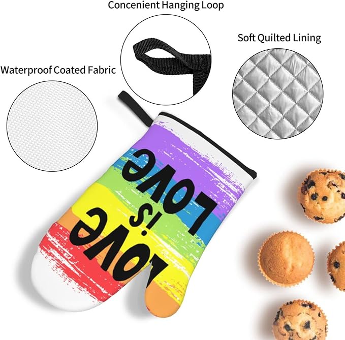 Rainbow Pride Love Oven Mitts and Pot Holders Set of 4, Oven Mittens and Potholders Heat Resistant Gloves for Kitchen Cooking Baking Grilling BBQ