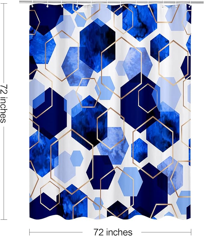 Litabel Royal Blue Modern Shower Curtain for Bathroom, Geometric Art Decor Waterproof Bath Curtain, Abstract Fabric Shower Curtain Sets for Home Decor, 72x72 Inch