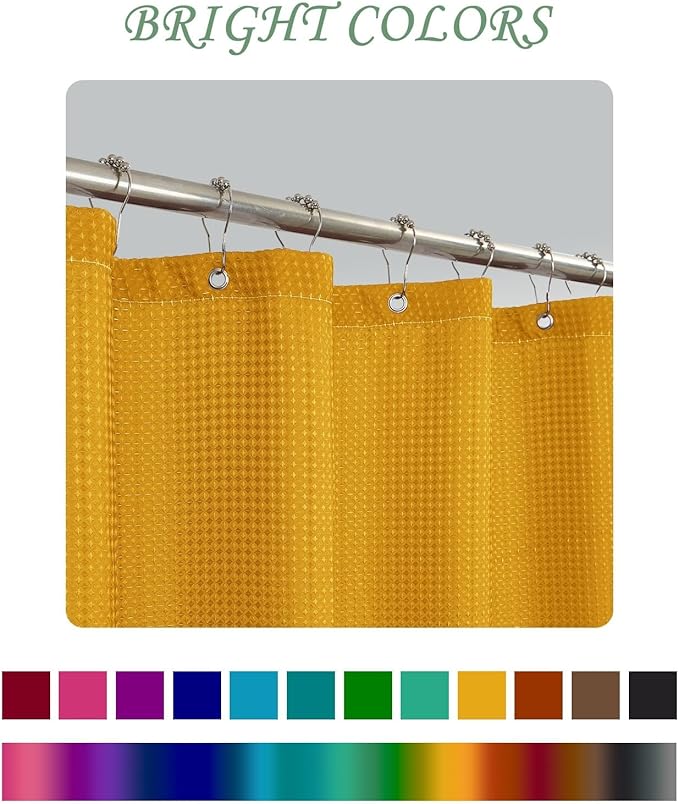 ggaimwf 72x78 Inch Solid Color Shower Curtain for Bathroom Waffle Bath Water Resistant Fabric Curtains Harvest Gold Modern Thick Shower Stall Curtain with Metal Hooks