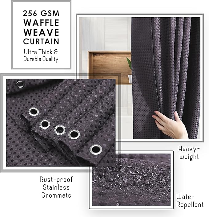 Clara Clark Purple Shower Curtain - Hotel Quality Waffle Fabric Bath Curtain 72x72, Heavy Duty Waterproof Shower Curtains for Bathroom