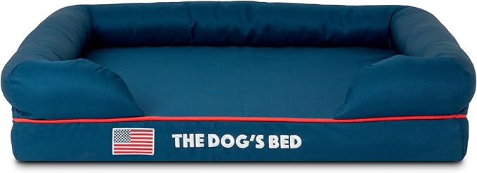The Dog's Bed Replacement Outer Cover for The Dog's Bed Orthopedic Memory Foam Dog Bed. Washable Oxford Fabric, Medium (Blue with Red Piping USA Embroidery Flag) Veterinary Approved