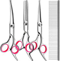 TINMARDA 5 in1 Dog Grooming Scissors Kit, Professional Dog Scissors for Grooming with Safety Round Tips, Titanium Coated Grooming Shears for Dogs Cat Pet At Home