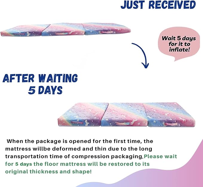 MeMoreCool Foldable Floor Mattress for Kids, Glow Star Trifold Mat, Kids Folding Mattress Portable Futon, 57x22 Inch Colorful