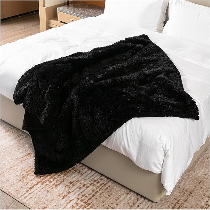 Maidewow Black Calming Pet Blankets for Dogs Waterproof Fluffy Dog Blanket Long Faux Fur Couch Bed Covers for Medium Doggie Kittens Winter Puppy Cover (Black,S-40x28in)