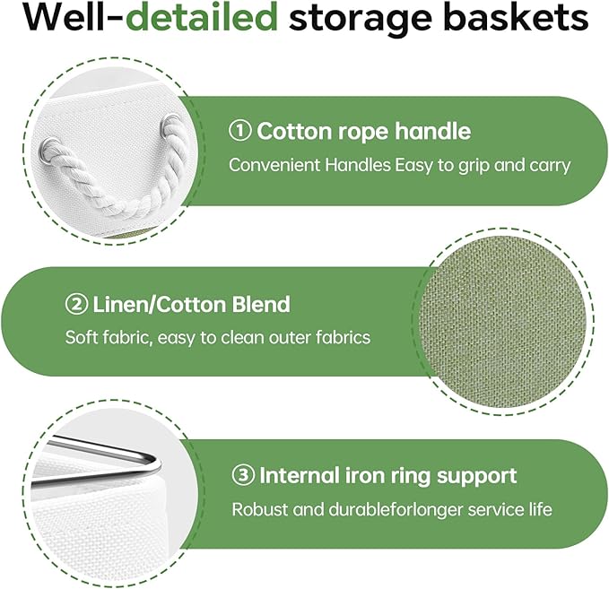 ECDYQXVU 13x13 Inch Cube Storage Bins with Reinforced Bottom Cardboard, 6 Pack Large Foldable Fabric Storage Cubes with Handles for Shelf, Closet, Laundry Organization (White&Green)