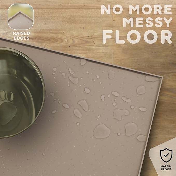PetHappily Dog Food Mat - Raised Edges Dogs Mat for Food and Water Prevent Spill, Waterproof Cat Food Mats Protect Floors, Easy Clean Dog Bowl Mats for Food and Water, Silicone Pet Food Tray