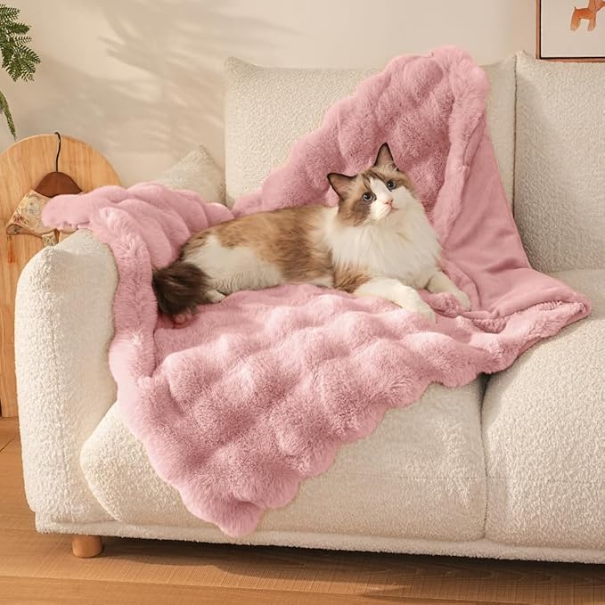 Cat Blanket for Indoor Cats Ultra Soft Plush Faux Fur Kitten Blankets Machine Washable Reversible Pet Throw Protector for Couch Furniture 21"X 18"Peach Pink