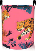 ainori Leopard Laundry Basket, Oxford Cloth Nature Dirty Clothes Collapsible Hamper for Room Decor, Jungle Animal and Botanical Print Gifts Toy Organizer 19.7 * 15.8 Inch for Bedroom Bathroom Dorm