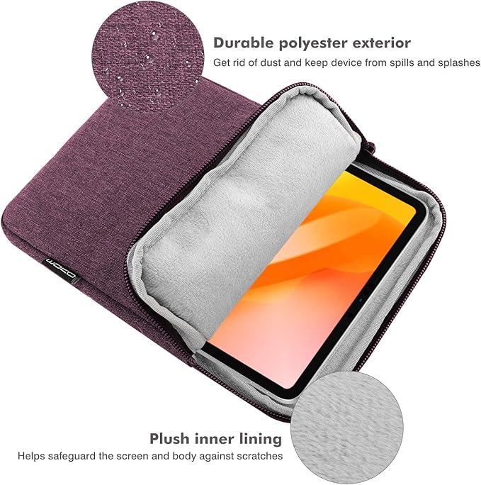 MoKo 12.9 Inch Tablet Sleeve Fits 13 Inch New iPad Pro M4 & Air M2 2024,iPad Pro 12.9 M2&M1,Galaxy Tab S8+/S9+ 12.4,Surface Laptop Go 12.4,Polyester Bag Fit with Apple Pencil or Smart Keyboard, Purple