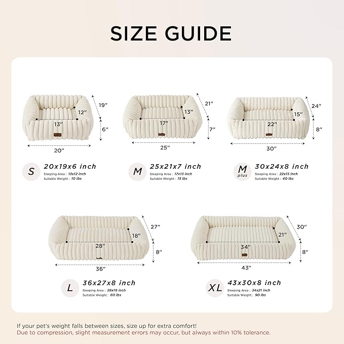 Bedsure Cute Dog Bed for Small Medium Dogs - Washable Furry Puppy Beds, Rectangle Orthopedic Corduroy Fleece Pet Beds with Removable Zipper Cover, 25x21x7inches, Cream