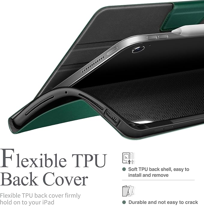 auaua Case for iPad Air 11 Inch M3/M2 (2025/2024), iPad Air 5th/4th Generation (2022/2020), with Pencil Holder and Pocket, Typing Angle Muti-Stand Magnetic Closure Auto Sleep/Wake (Green)
