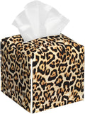 POIUBLE Leather Tissue Box Holder Leopard Print Tissue Box Cover Square Waterproof Tissue Holder Organizer Modern Napkin Holder for Bedroom Dresser Night Stand Office Desk