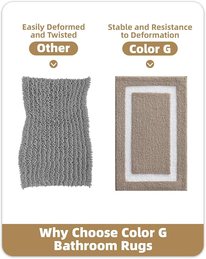 Color&Geometry Bathroom Rugs, Water Absorbent and Quick Dry Microfiber Bath Rugs-24"x36", Non-Slip, Machine Washable, Extra Soft Plush Bath Mats for Bathroom, Laundry Room, Khaki White