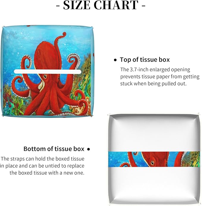 POIUBLE Tissue Box Holder Cartoon Octopus Tissue Box Cover Square Leather Tissue Holder Organizer Portable Decorative Facial Paper Case for Home Office Bathroom Vanity Countertop