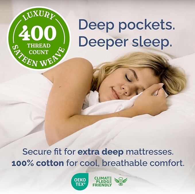 Extra Deep Pockets 400 Thread Count 100% Cotton 4 Piece King Size Bedding Sheet Set - Breathable & Cooling - Hotel Luxury Bed Sheets Set - Extra Soft, Wrinkle Free And Comfy White Bedding Sheets Set