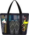 Fammart Mesh Beach Bag, Large Beach Tote with Zipper Pocket for Family Pool Bag for Toys & Vacation Essentials