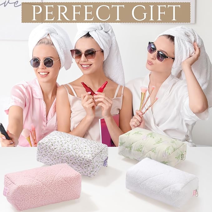 Paterr 10 Pcs Quilted Makeup Bag Bulk Cotton Floral Cosmetic Bag Women Girls Bridesmaid Gifts Cute Makeup Pouch Coquette Aesthetic Travel Toiletry Organizer(Purple Floral,7.87 x 4.72 x 3.15 Inches)