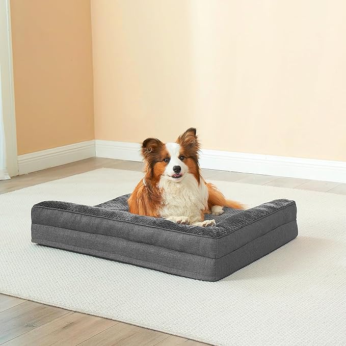 EHEYCIGA XL Dog Bed Memory Foam for Crate, Extra Large Dog Bed Orthopedic with Washable Removable Cover, Waterproof Pet Sofa Couch XLarge Size Dogs, 41x27x6.5, Dark Grey