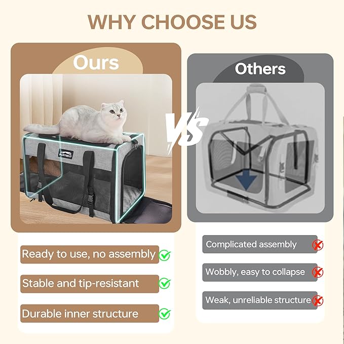 Furtent Soft Sided Two Cats Dog Carrier up to 25 lbs, Portable Mesh Pet Travel Bag for Medium Puppy Big Cats, Collapsible Puppy Crate Home Outdoor 20x13x13in, Grey