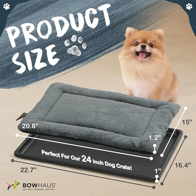 BOWHAUS Machine-Washable Dog Bed Pad & Tray for 24-Inch Kennel, Non-Slip Flat Cozy Sleeping Mat & Easy-Clean Plastic Replacement Crate Pan, Comfortable & Durable for Dogs, Rabbits, Cats, Various Pets