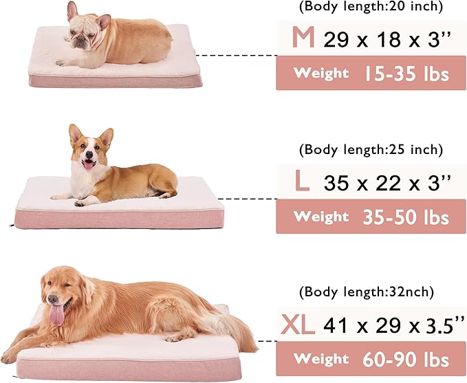 WATANIYA PET Memory Foam Medium Dog Bed, Cooling Dog Beds for Medium Dogs, Washable Orthopedic Pet Bed for Crate with Joint Relief Memory Foam, Waterproof Liner and Plush Cover (Pink)