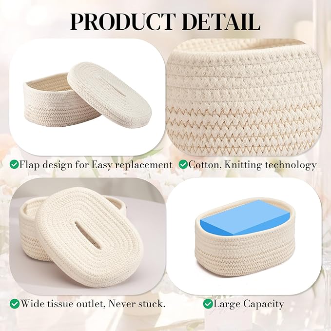 Mesbeslor Fabric Tissue Box Cover with Lid – Rectangular White Woven Tissue Holder for Home, Minimalist Decorative Tissue Case for Bathroom, Living Room, Bedroom