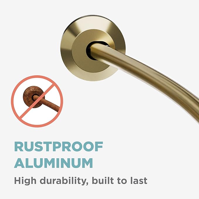 Zenna Home Rustproof Curved Shower Curtain Rod, No Drill Tension or Permanent Mount Adjustable Curved Shower Rod for Bathroom, Easy Install, Rounded for Extra Room, 50 to 72 Inches, Gold