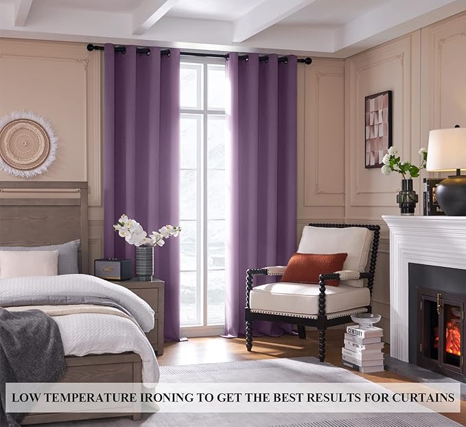 Rutterllow 100% Blackout Curtain 84 Inch Length 2 Panels Set, Room Darkening Thermal Insulated Window Treatment for Bedroom, Noise Reduction Privacy Drapes with Grommet Top for Living Room(Purple)