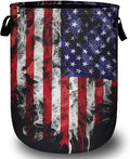 Smoke USA Flag Laundry Basket with Sturdy Handles, Memorial Day Patriotic Collapsible Oxford Cloth Laundry Hamper Organizer Basket for Bathroom Bedroom 15.7x20 Inch