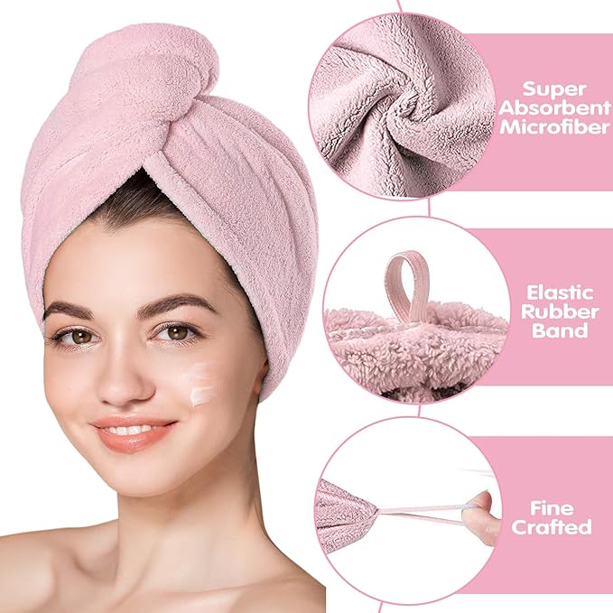 YHPDYL Hair Drying Towel 3 Pack - Ultra Soft Microfiber Turban Twist Hair Wrap for Women - Super Absorbent, Quick Dry Hair Towel Cap for Wet Hair (3 Colors, Yellow Pink & Red)