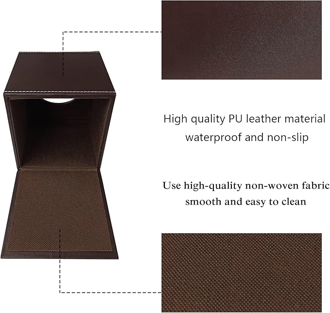 RHCSZ Stylish PU Leather Tissue Box Holder, Square Napkin Holder Pumping Paper Case Dispenser, Facial Tissue Holder with Magnetic Bottom for Home Office (Brown)