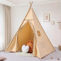 Sumbababy Large Teepee Tent for Kids Indoor - Cotton Canvas Slumber Play Tents for Adults - Foldable Sleepover Tents for Girls Boys Party Gift Toy, Khaki