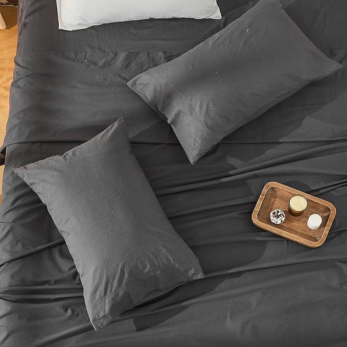 Bedlifes 100% French Linen Sheets California King Size 18-24" Extra Deep Pocket 4-Piece Set Breathable & Moisture-Wicking,Soft & Durable Sheets for Thick Mattresses(Dark Grey)