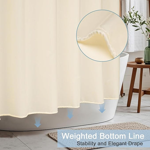 AooHome Fabric Polyester Shower Curtain, Small Size Bathroom Curtain for Hotel, Weighted Hem, Water Repellent, Beige, 48 x 72 Inch