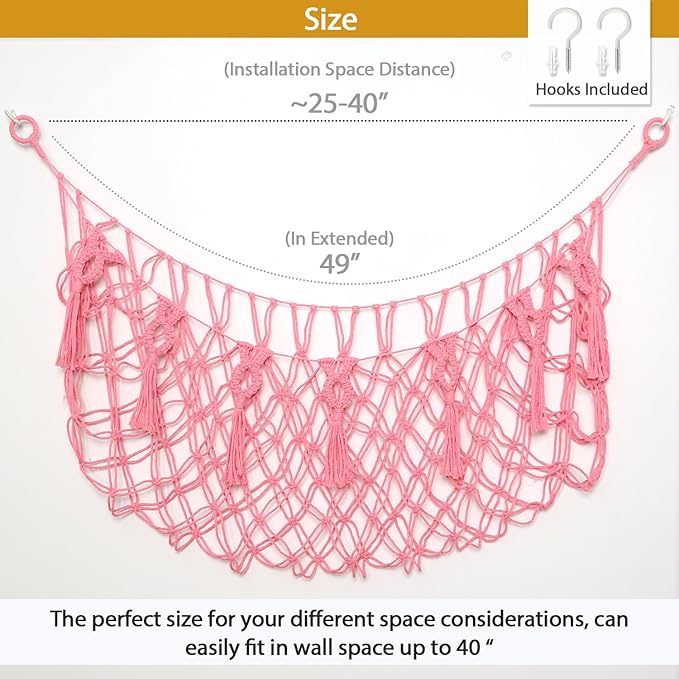 YKBU Stuffed Animal Net or Hammock Macrame Toy Diaplay Plush Toy Holder Corner Wall Hanging Net for Stuffed Animal Storage (Pink,49" W)