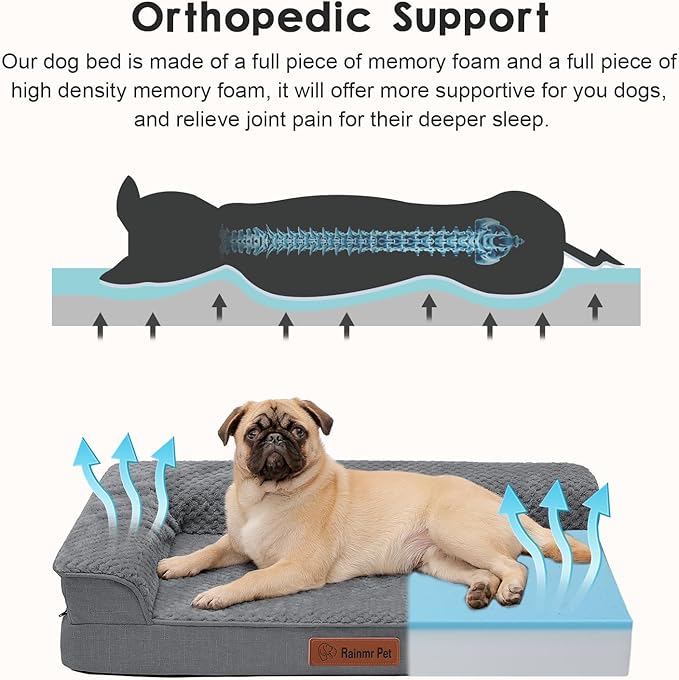 Rainmr Orthopedic Dog Bed Medium Size Dog, Memory Foam Dogs Bed for Medium Dogs, Washable Removable Cover, Nonskid Bottom, Waterproof, for Indoor, Outdoor, Crate ＆ Car Use, 35x23x6 Inches, Dark Grey